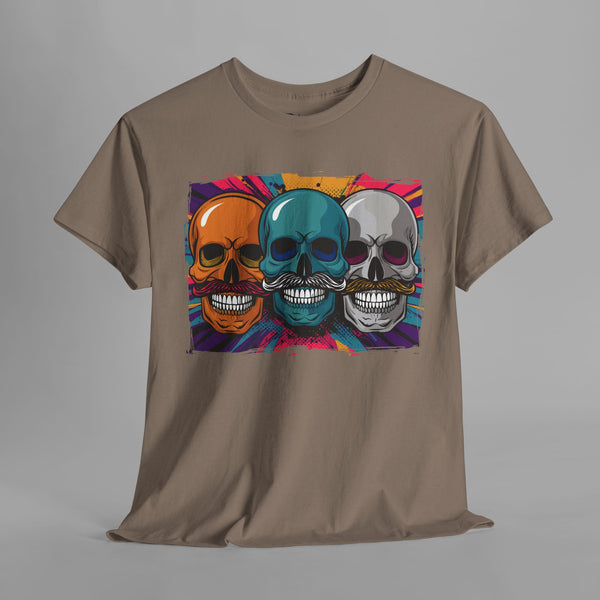Mustache Skulls Comic Art T-Shirt