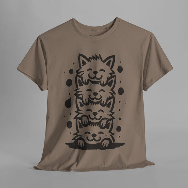 Stacked Cats Minimalist Art T-Shirt