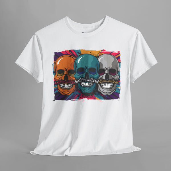 Mustache Skulls Comic Art T-Shirt