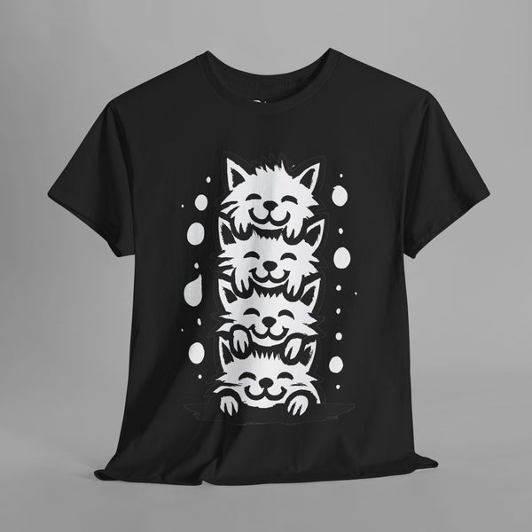 Stacked Cats Minimalist Art T-Shirt