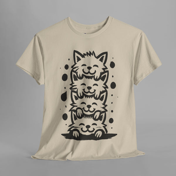 Stacked Cats Minimalist Art T-Shirt