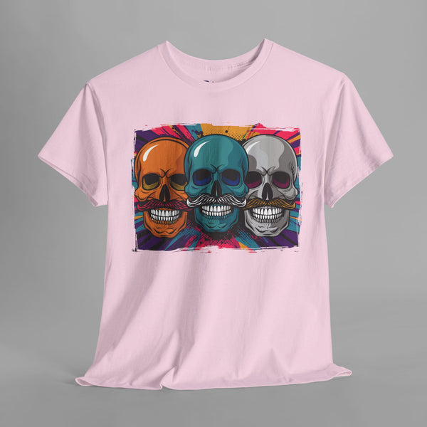 Mustache Skulls Comic Art T-Shirt