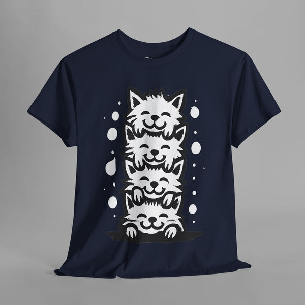 Stacked Cats Minimalist Art T-Shirt