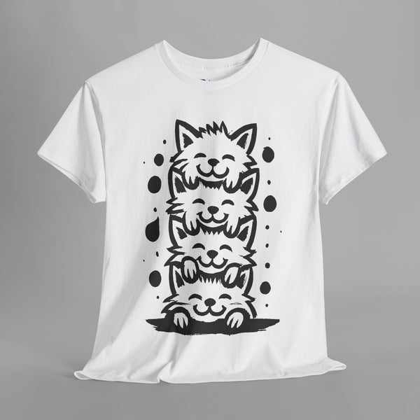 Stacked Cats Minimalist Art T-Shirt