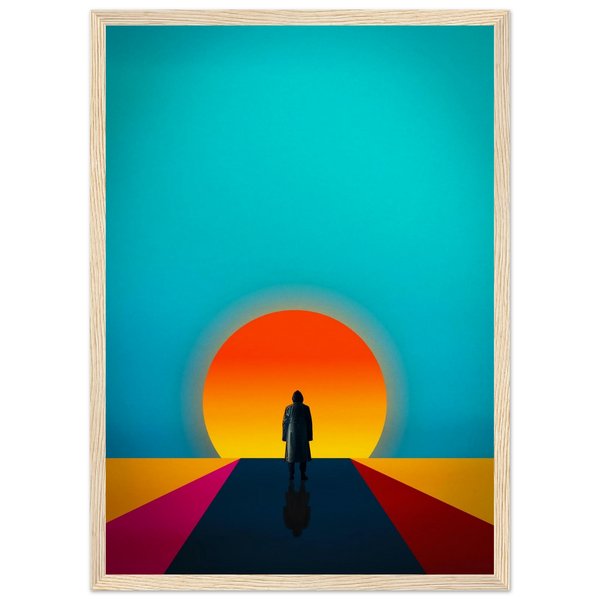 Wooden framed solitary sunset poster