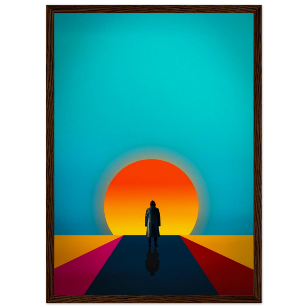 Brown framed solitary sunset poster