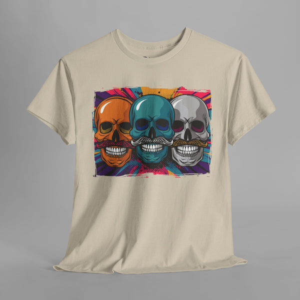 Mustache Skulls Comic Art T-Shirt