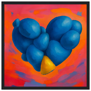 Blue Stone Heart Wall Art - black wood frame