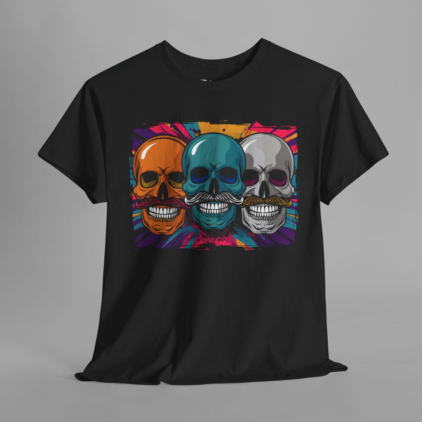 Mustache Skulls Comic Art T-Shirt