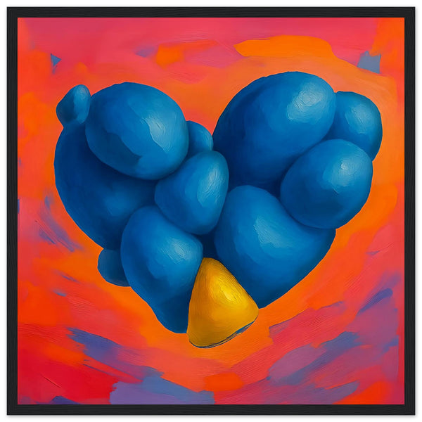 Blue Stone Heart Wall Art - black wood frame