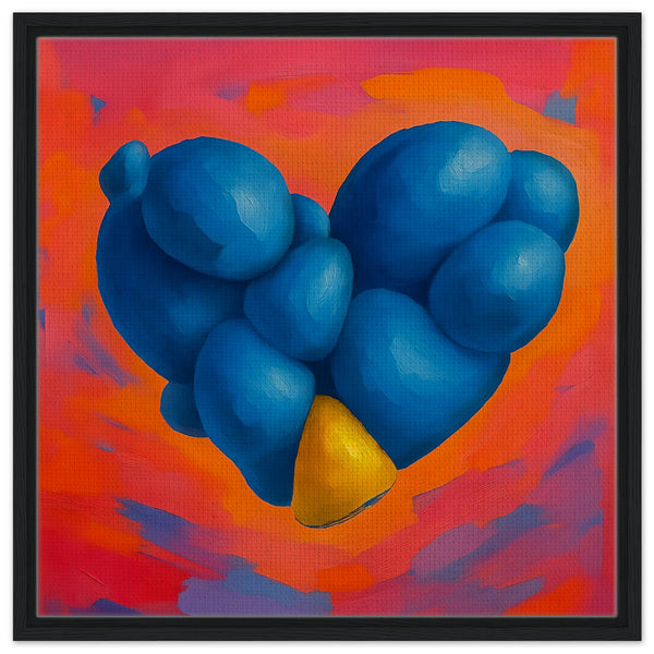 Blue Stone Heart Wall Art - canvas black wood frame