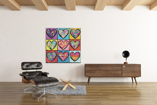 Nine Colorful Hearts - Pop Art Love Grid Print