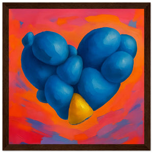 Blue Stone Heart Wall Art -dark wood frame