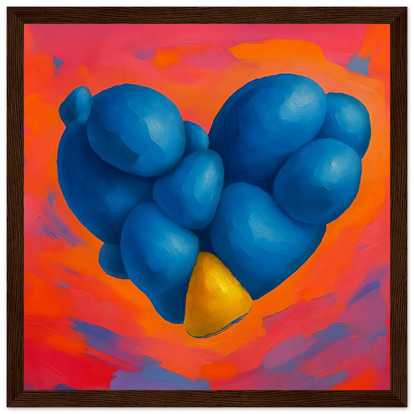 Blue Stone Heart Wall Art -dark wood frame