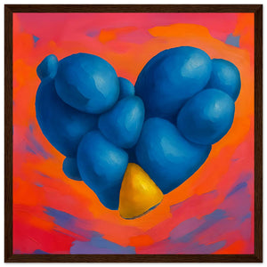 Blue Stone Heart Wall Art - dark wood frame