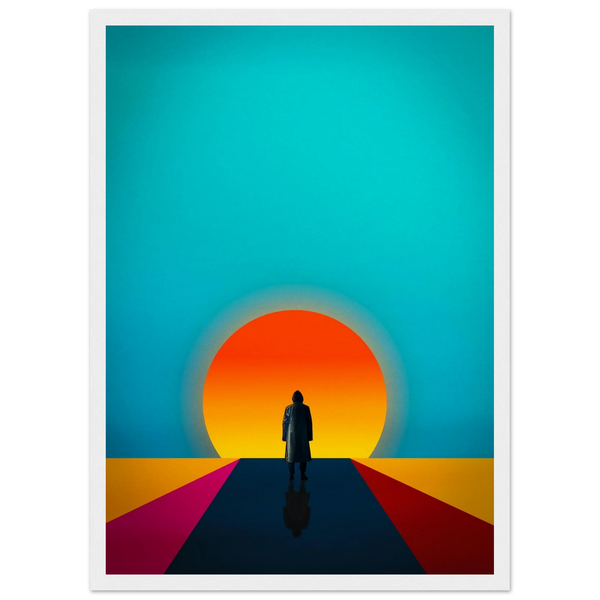 White framed solitary sunset poster