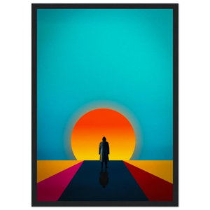 Black framed solitary sunset poster