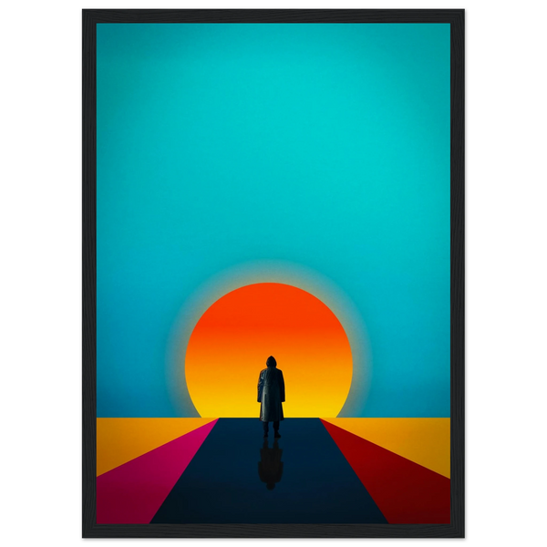 Black framed solitary sunset poster