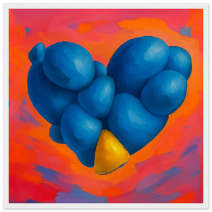 Blue Stone Heart Wall Art - white frame