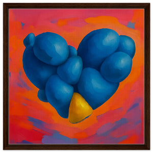 Blue Stone Heart Wall Art - canvas dark wood frame